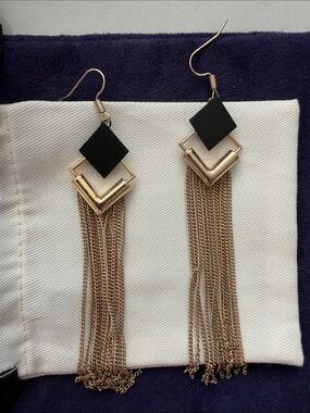 Gold and Black Tassel Drop Earrings - Women Jewelry